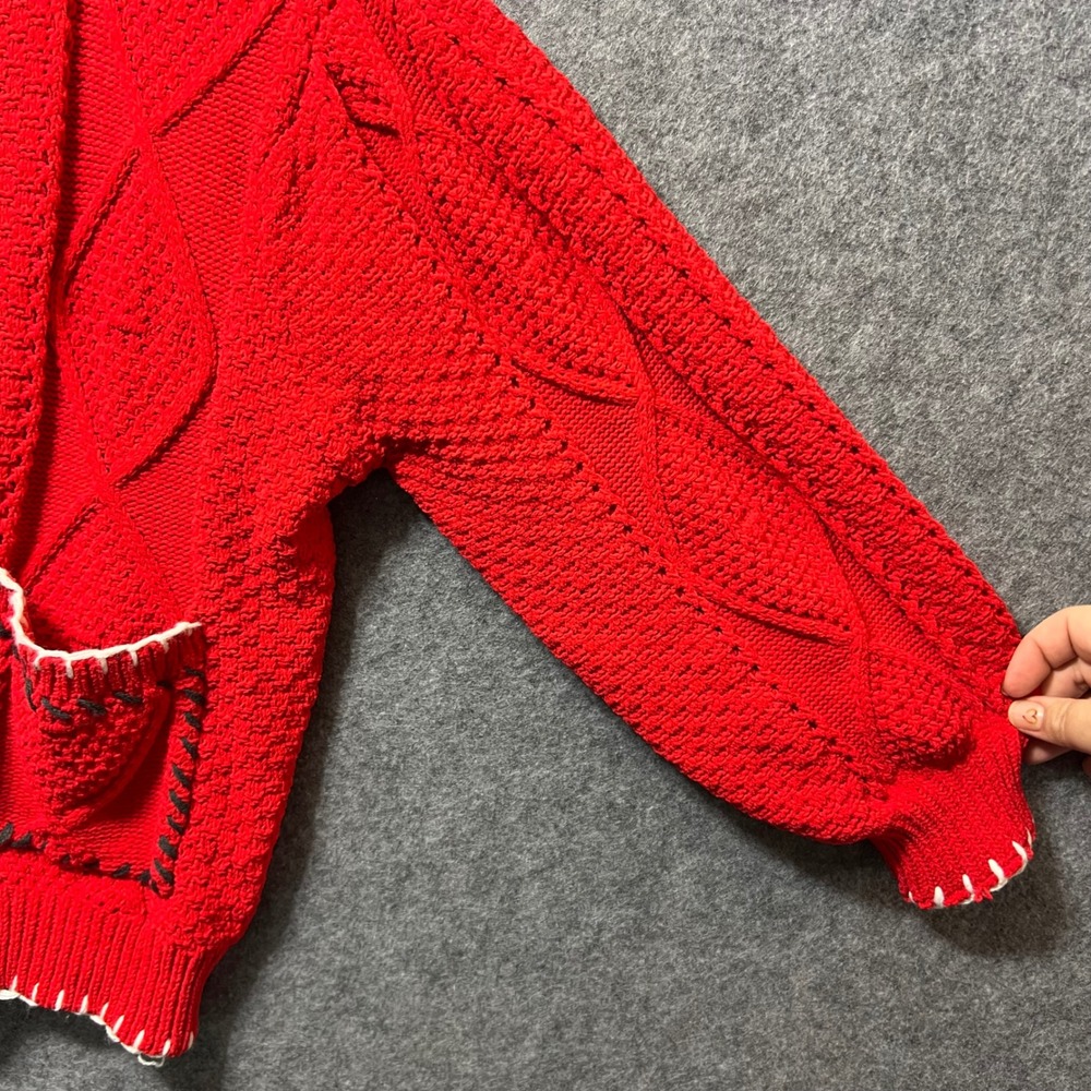 POL Red Cable Knit Cardigan M Oversized Chunky Button Front Boho Sweater - Picture 5 of 9